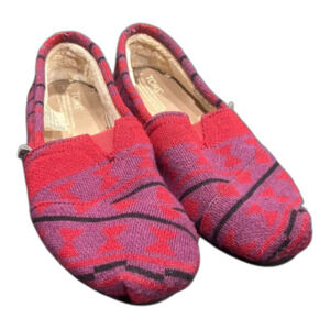 Toms Classic Red Knit Faux Shearling Flats‎ Loafers SZ 8